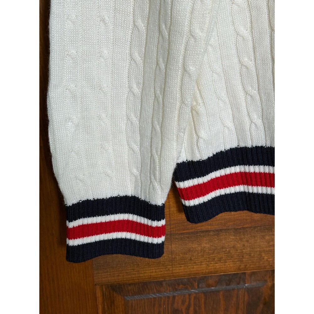Vintage 90s Ivory Cable Knit Cardigan Sweater XL Preppy Coastal Style XL - Picture 5 of 9